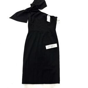 NWT DRESS THE POPULATION Tiffany One-Shoulder Midi Dress In Black Size XL $188